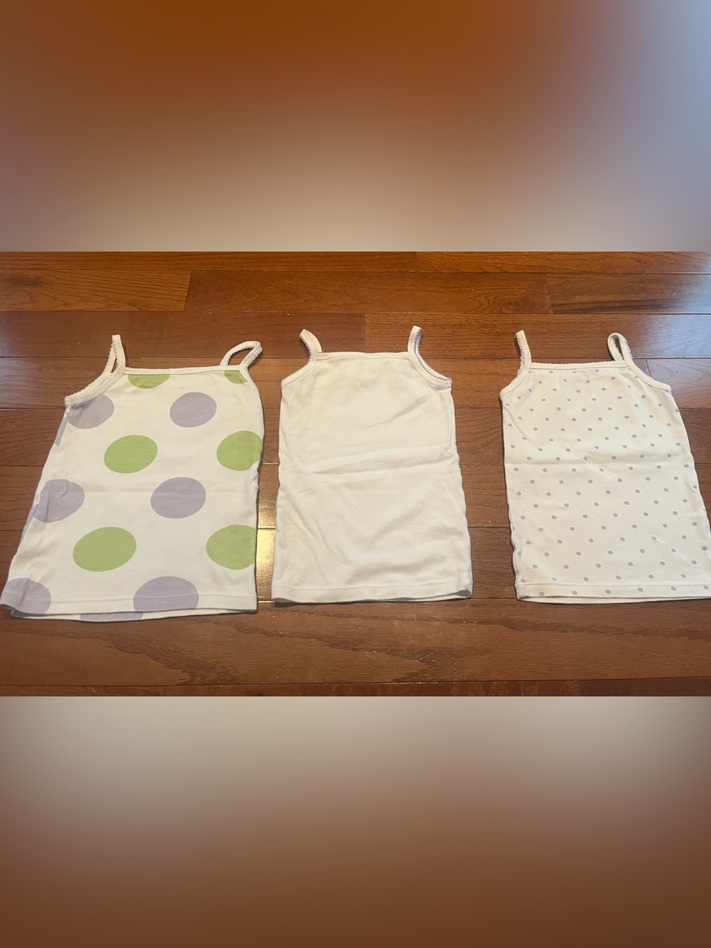 Feathers Girls White Tank Tops with Green & Lavender Polka Dots - Pack of 3